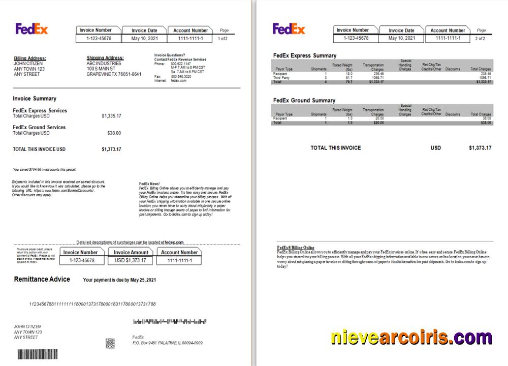 USA Fedex invoice